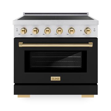 ZLINE 36 in. Induction Range 5.2 cu. ft. 5 Element Cooktop Electric Convection Oven Satin Stainless Steel Black Matte Door Polished Gold Accents (SINRSZ-BLM36-G)