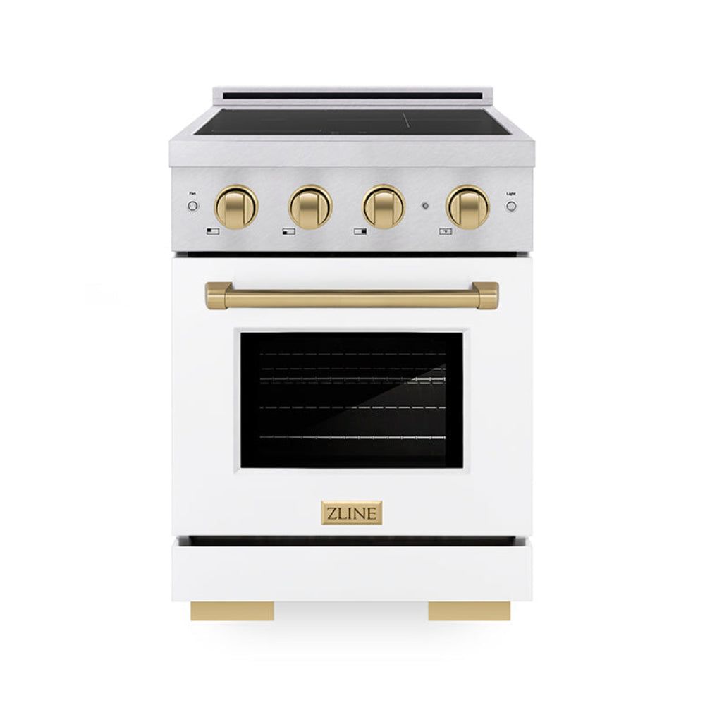 ZLINE 24 in Induction Range 3.2 cu. ft. Electric Convection Oven 3 Element Cooktop Satin Stainless Steel White Matte Door Champagne Bronze Accents (SINRSZ-WM-24-CB)