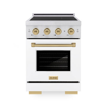 ZLINE 24 in Induction Range 3.2 cu. ft. Electric Convection Oven 3 Element Cooktop Satin Stainless Steel White Matte Door Champagne Bronze Accents (SINRSZ-WM-24-CB)