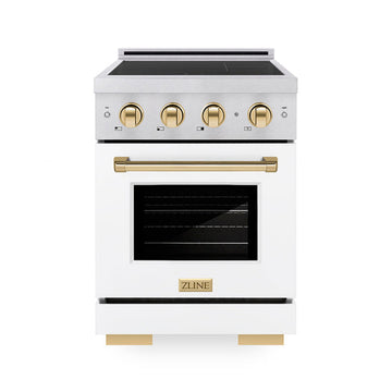 ZLINE 24 in Induction Range 3.2 cu. ft. Electric Convection Oven Satin Stainless Steel White Matte Door Polished Gold Accents (SINRSZ-WM-24-G)