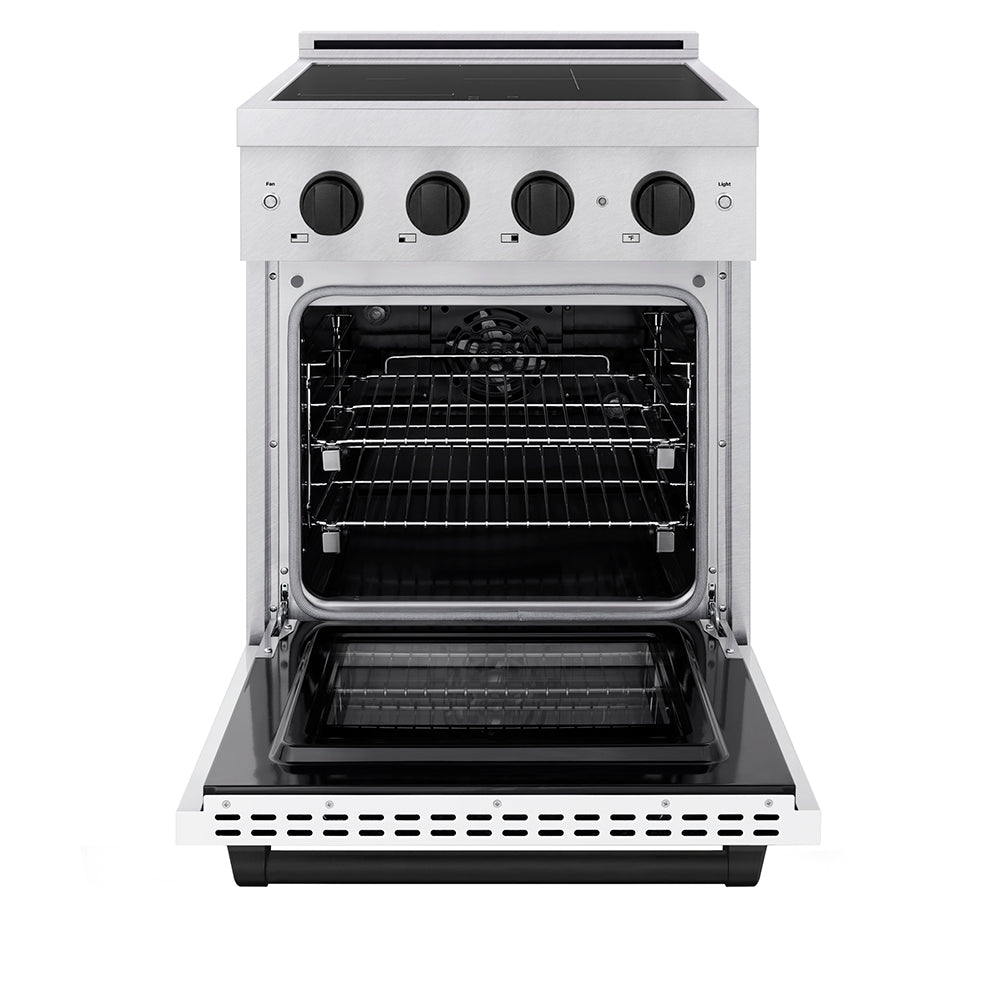 ZLINE 24 in. Induction Range 3.2 cu. ft. Paramount Series 3 Element Cooktop Electric Convection Oven Satin Stainless Steel White Matte Door Matte Black Accents (SINRSZ-WM-24-MB)