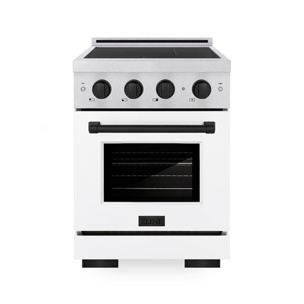 ZLINE 24 in. Induction Range 3.2 cu. ft. Paramount Series 3 Element Cooktop Electric Convection Oven Satin Stainless Steel White Matte Door Matte Black Accents (SINRSZ-WM-24-MB)