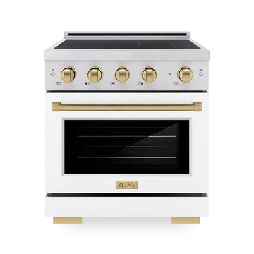 ZLINE 30 in. Induction Range 4.2 cu. ft. Electric Convection Oven 4 Elements Satin Stainless Steel White Matte Door Champagne Bronze Accents (SINRSZ-WM-30-CB)