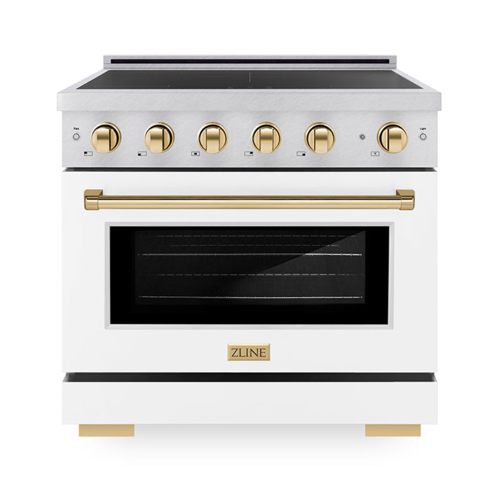 ZLINE 36 in. Induction Range 5.2 cu. ft. 5 Elements Electric Convection Oven Satin Stainless Steel White Matte Door Polished Gold Accents (SINRSZ-WM-36-G)