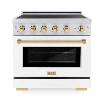 ZLINE 36 in. Induction Range 5.2 cu. ft. 5 Elements Electric Convection Oven Satin Stainless Steel White Matte Door Polished Gold Accents (SINRSZ-WM-36-G)
