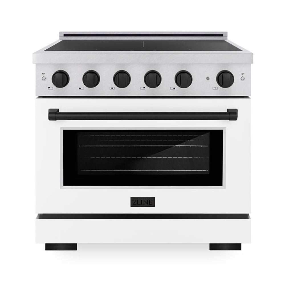 ZLINE 36 in. Induction Range 5.2 cu. ft. 5 Element Cooktop Electric Convection Oven Satin Stainless Steel White Matte Door Matte Black Accents (SINRSZ-WM-36-MB)