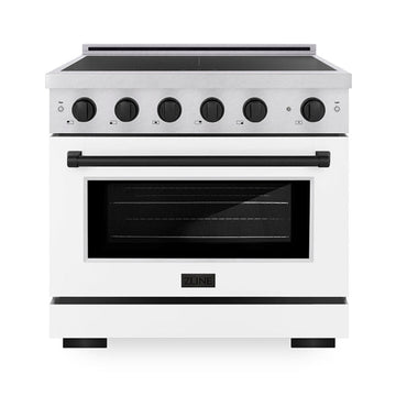 ZLINE 36 in. Induction Range 5.2 cu. ft. 5 Element Cooktop Electric Convection Oven Satin Stainless Steel White Matte Door Matte Black Accents (SINRSZ-WM-36-MB)