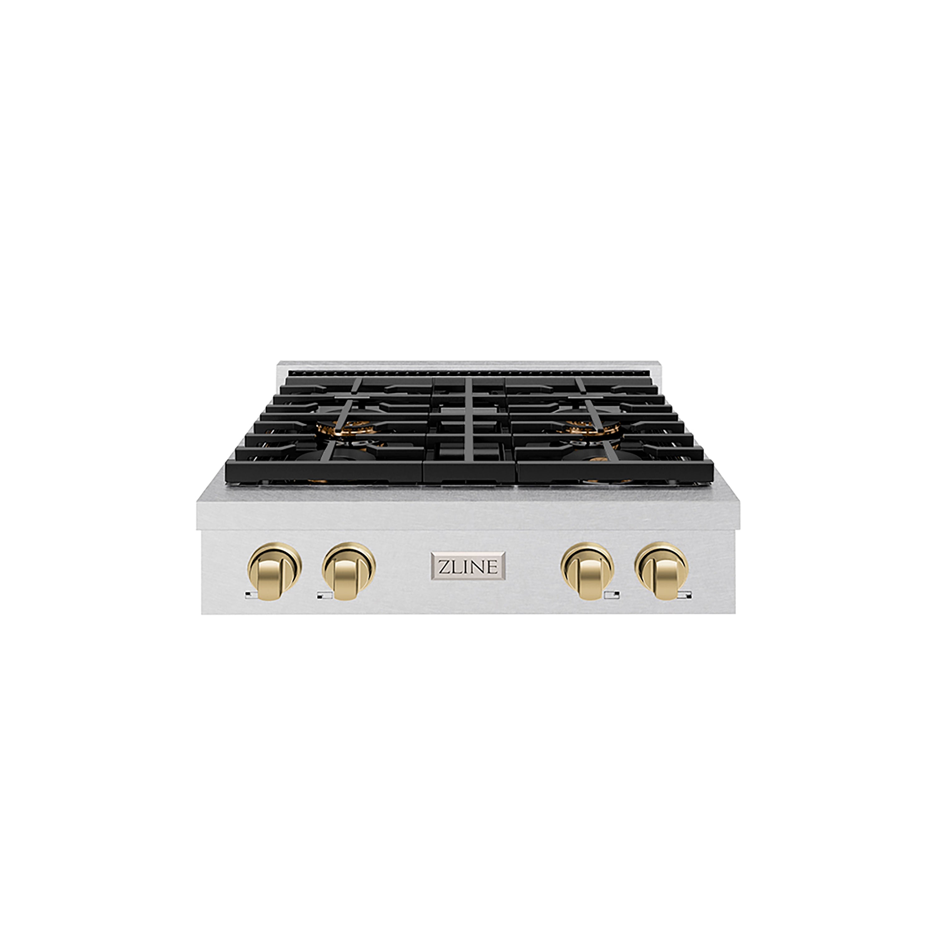 ZLINE Autograph Edition 30" Paramount Gas Rangetop with 4 Burner DuoPro™ Cooktop in Satin Stainless Steel and Champagne Bronze Accents, PSRTSZ-30-CB
