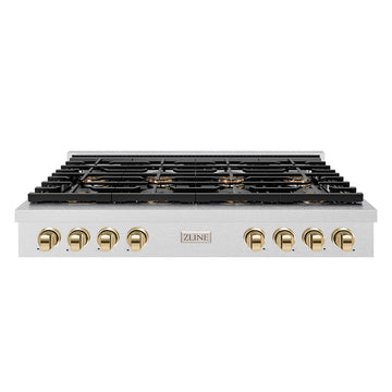 ZLINE Autograph 48" Paramount Gas Rangetop with 8 Burner DuoPro™ Cooktop in Satin Stainless Steel and Polished Gold Accents, PSRTSZ-48-G
