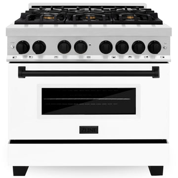 ZLINE Autograph 36 in. 4.6 cu. ft. Dual Fuel Range in Stainless Steel with White Matte Door and Matte Black Accents (RAZ-WM-36-MB)