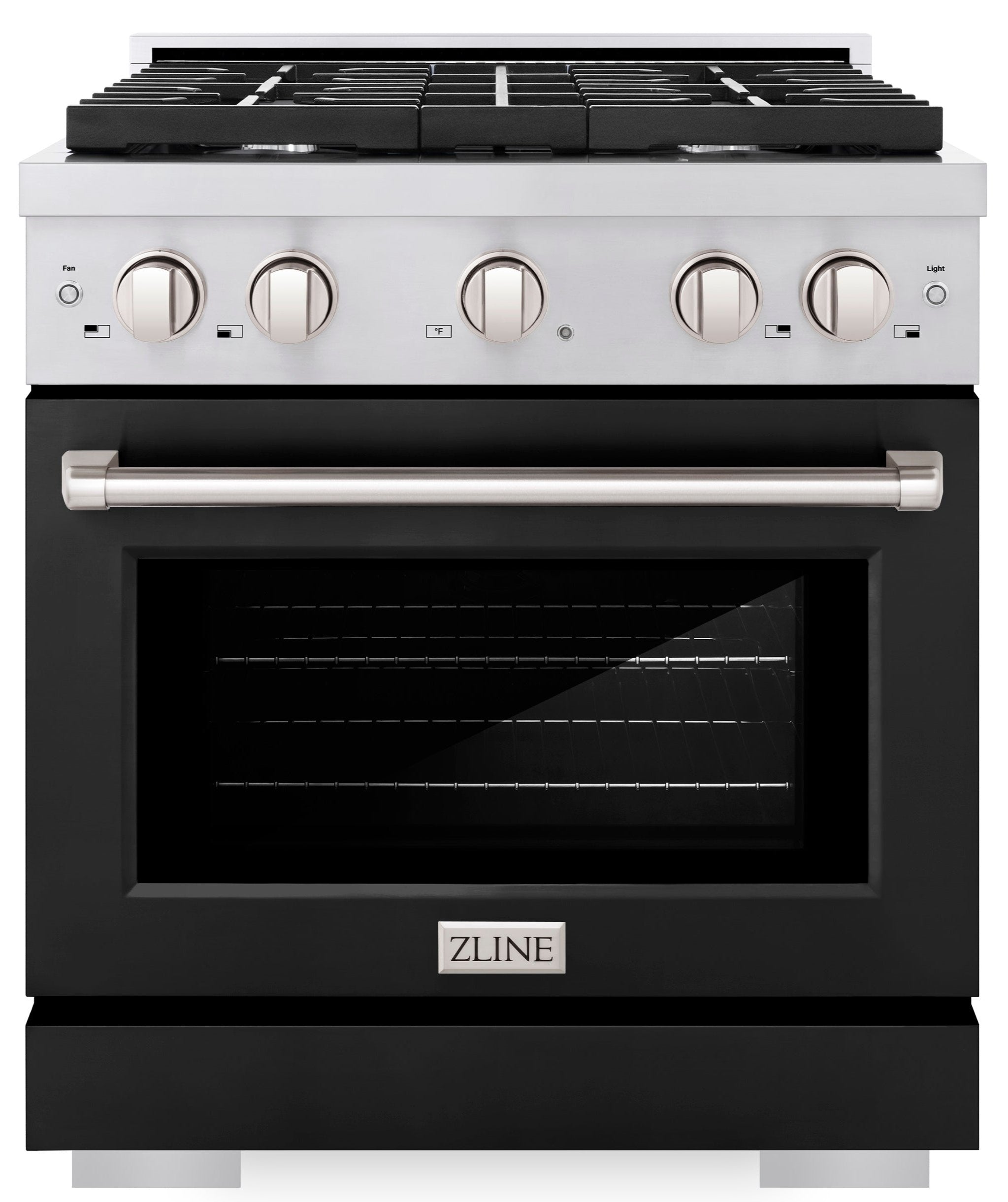 ZLINE Paramount 30 in. 4.2 cu. ft. Dual Fuel Range with 4 Burner Gas Cooktop and Electric Convection Oven in Stainless Steel with Black Matte Door (SDR-BLM-30)