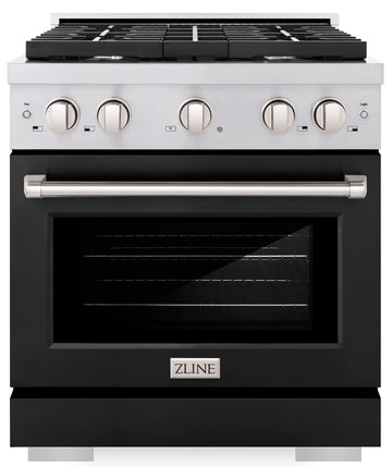 ZLINE Paramount 30 in. 4.2 cu. ft. Dual Fuel Range with 4 Burner Gas Cooktop and Electric Convection Oven in Stainless Steel with Black Matte Door (SDR-BLM-30)