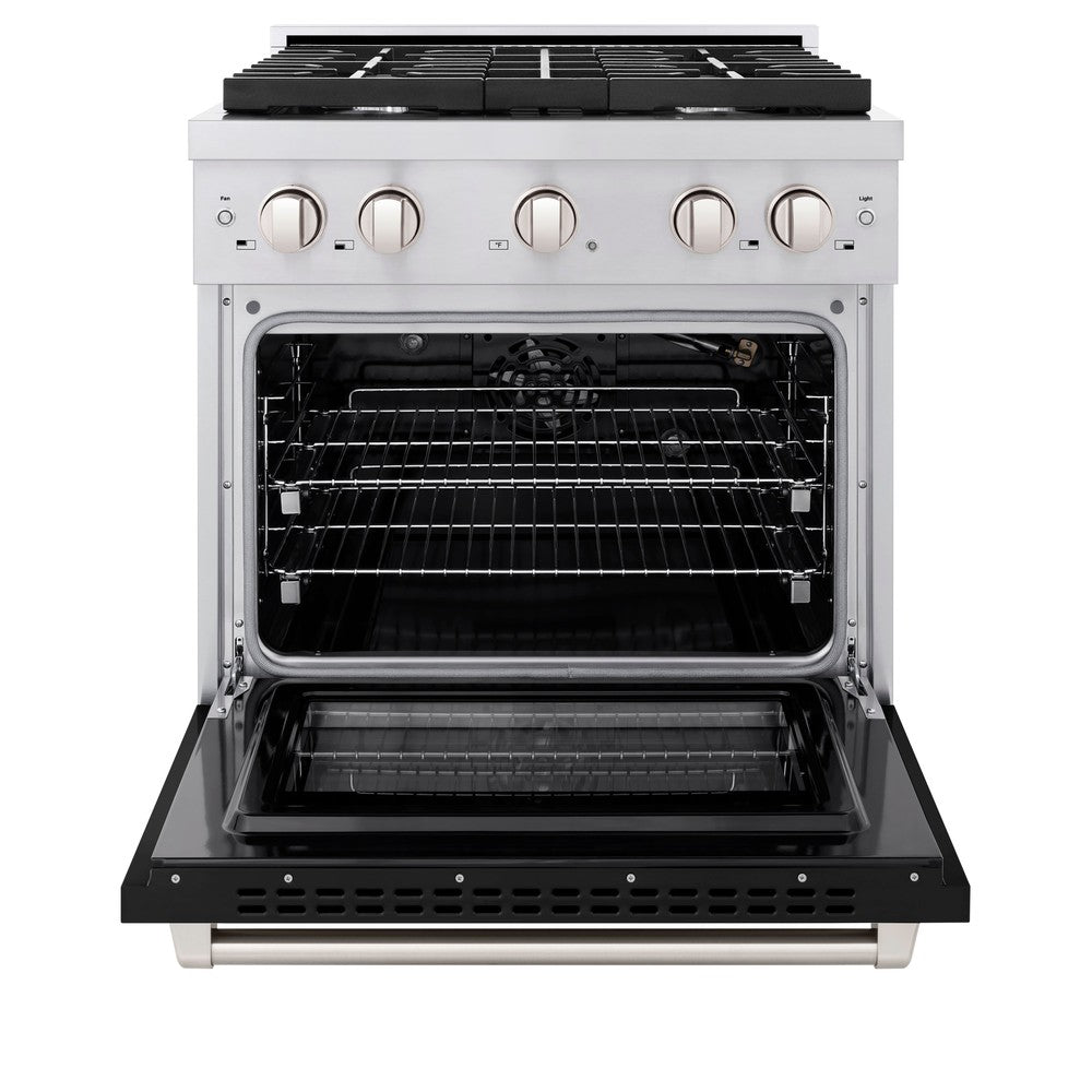 ZLINE Paramount 30 in. 4.2 cu. ft. Dual Fuel Range with 4 Burner Gas Cooktop and Electric Convection Oven in Stainless Steel with Black Matte Door (SDR-BLM-30)