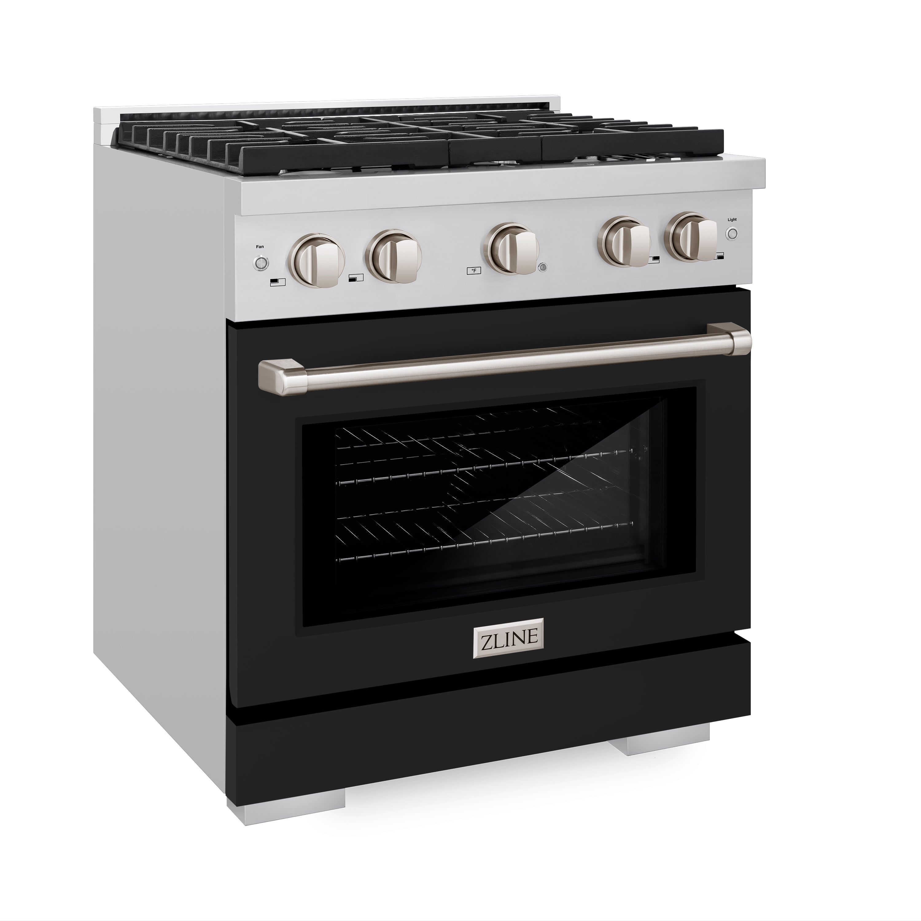 ZLINE Paramount 30 in. 4.2 cu. ft. Dual Fuel Range with 4 Burner Gas Cooktop and Electric Convection Oven in Stainless Steel with Black Matte Door (SDR-BLM-30)