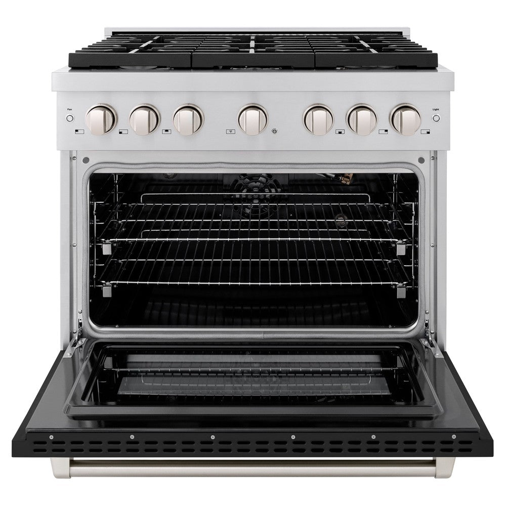 ZLINE Paramount 36 in. Dual Fuel Range with 6 Burners and Electric Convection Oven, 5.2 cu. ft., Stainless Steel with Black Matte Door (SDR-BLM-36)
