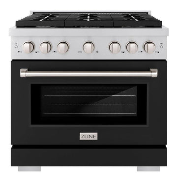 ZLINE Paramount 36 in. Dual Fuel Range with 6 Burners and Electric Convection Oven, 5.2 cu. ft., Stainless Steel with Black Matte Door (SDR-BLM-36)