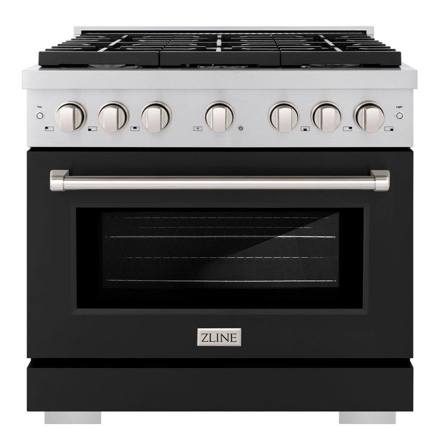 ZLINE Paramount 36 in. Dual Fuel Range with 6 Burners and Electric Convection Oven, 5.2 cu. ft., Stainless Steel with Black Matte Door (SDR-BLM-36)