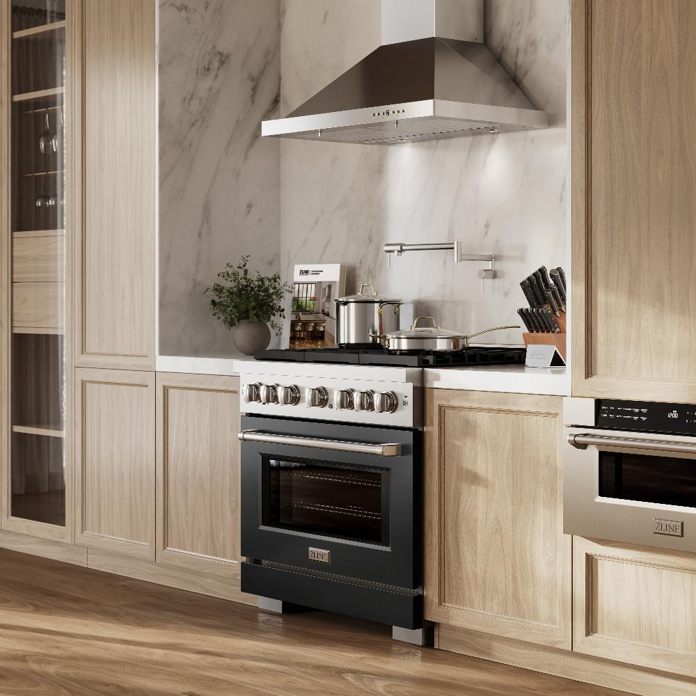 ZLINE Paramount 36 in. Dual Fuel Range with 6 Burners and Electric Convection Oven, 5.2 cu. ft., Stainless Steel with Black Matte Door (SDR-BLM-36)