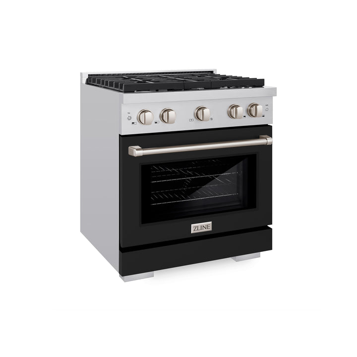 ZLINE Paramount 30 in. Gas Range with Convection Oven, 4.2 cu. ft., Stainless Steel with Black Matte Door (SGR-BLM-30)