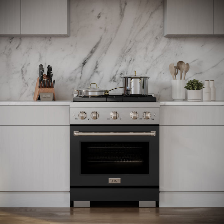 ZLINE Paramount 30 in. Gas Range with Convection Oven, 4.2 cu. ft., Stainless Steel with Black Matte Door (SGR-BLM-30)