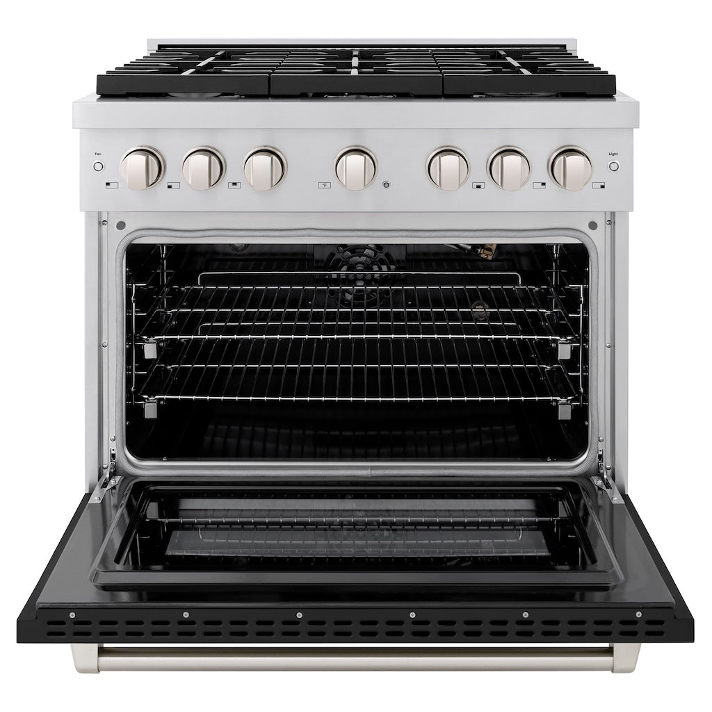 ZLINE Paramount 36 in. Gas Range with 6 Burners, 5.2 cu. ft. Convection Oven, Stainless Steel with Matte Black Door (SGR-BLM-36)