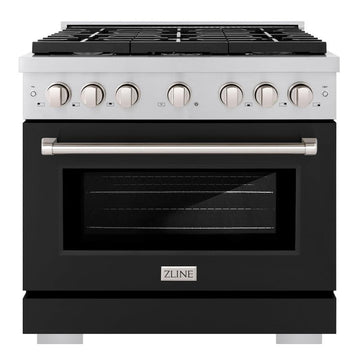 ZLINE Paramount 36 in. Gas Range with 6 Burners, 5.2 cu. ft. Convection Oven, Stainless Steel with Matte Black Door (SGR-BLM-36)