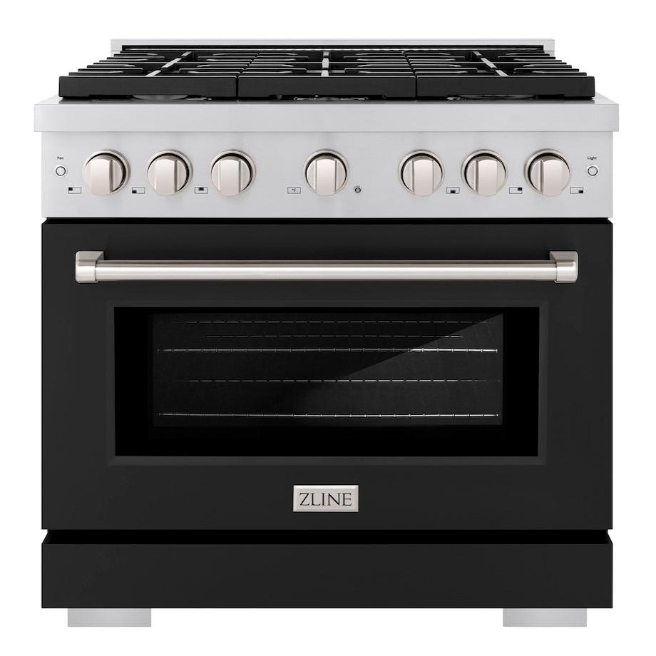 ZLINE Paramount 36 in. Gas Range with 6 Burners, 5.2 cu. ft. Convection Oven, Stainless Steel with Matte Black Door (SGR-BLM-36)