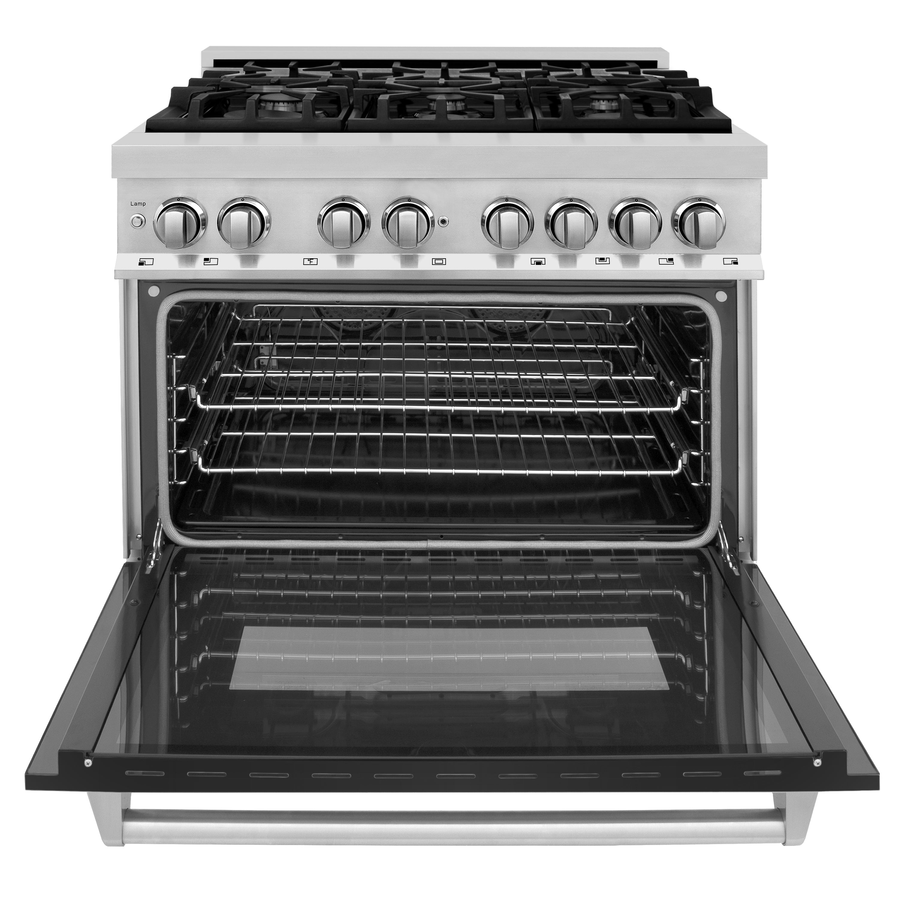 ZLINE 36" Dual Fuel Range with Gas Burners and Electric Oven, Stainless Steel with Black Matte Door (RA-BLM-36)