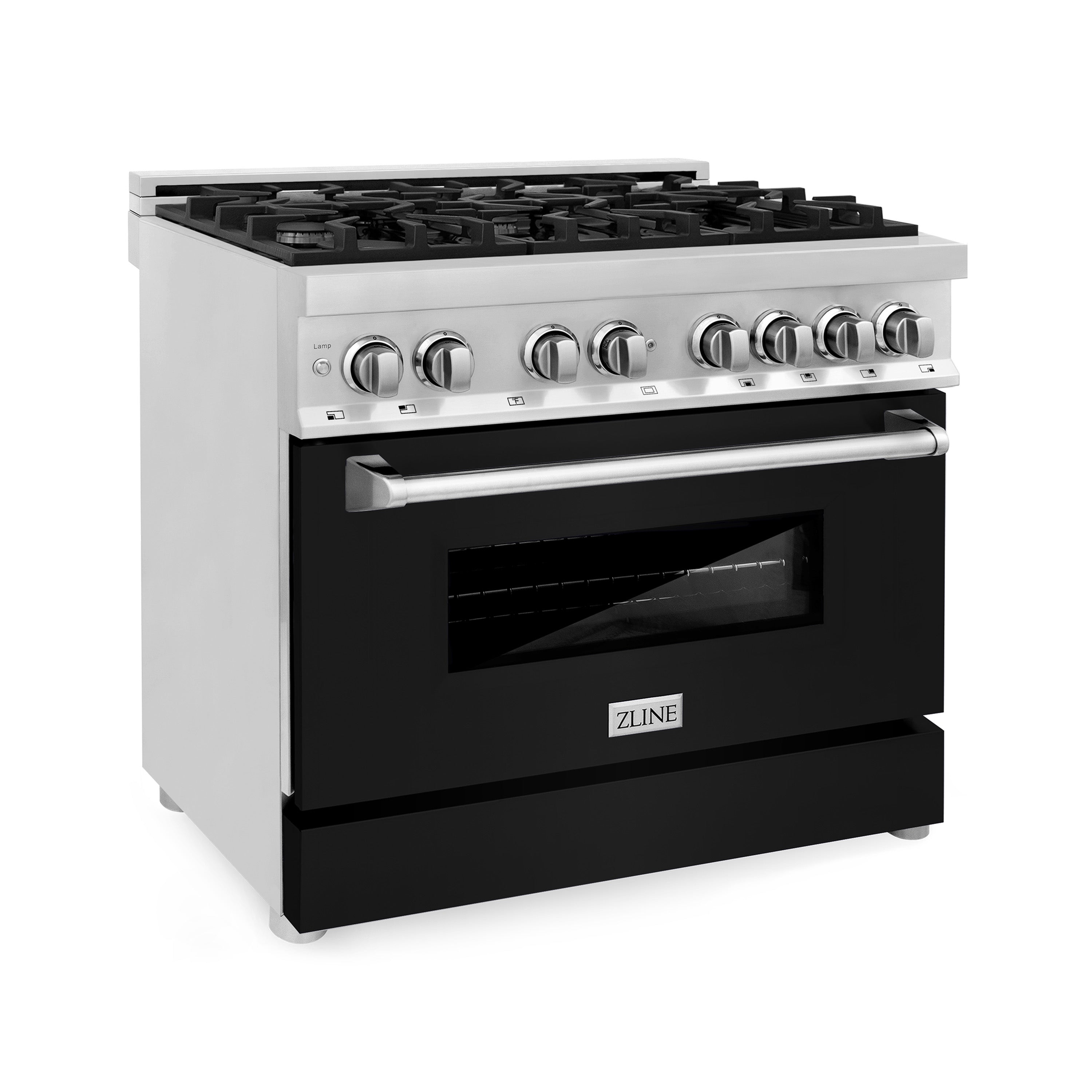 ZLINE 36" Dual Fuel Range with Gas Burners and Electric Oven, Stainless Steel with Black Matte Door (RA-BLM-36)