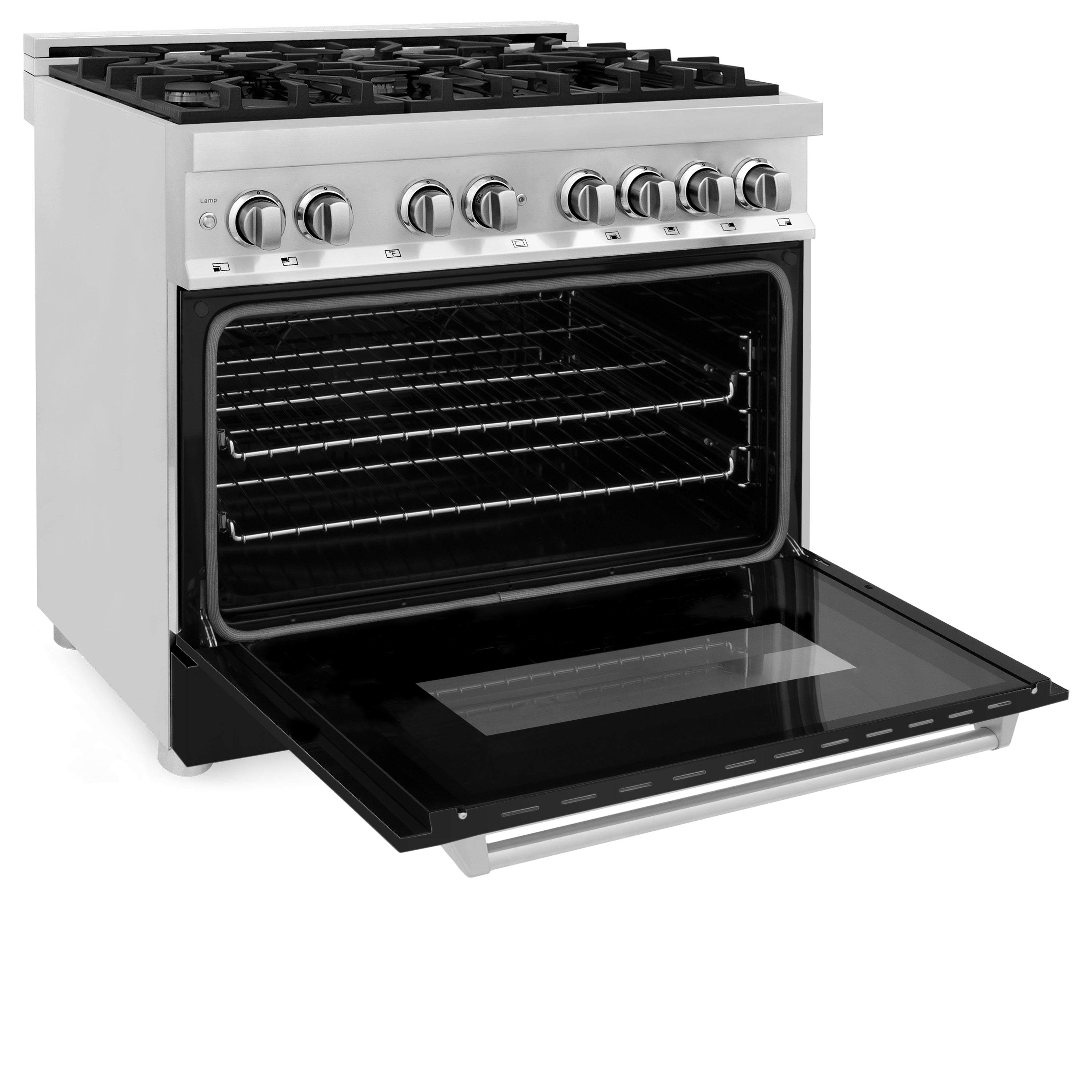 ZLINE 36" Dual Fuel Range with Gas Burners and Electric Oven, Stainless Steel with Black Matte Door (RA-BLM-36)