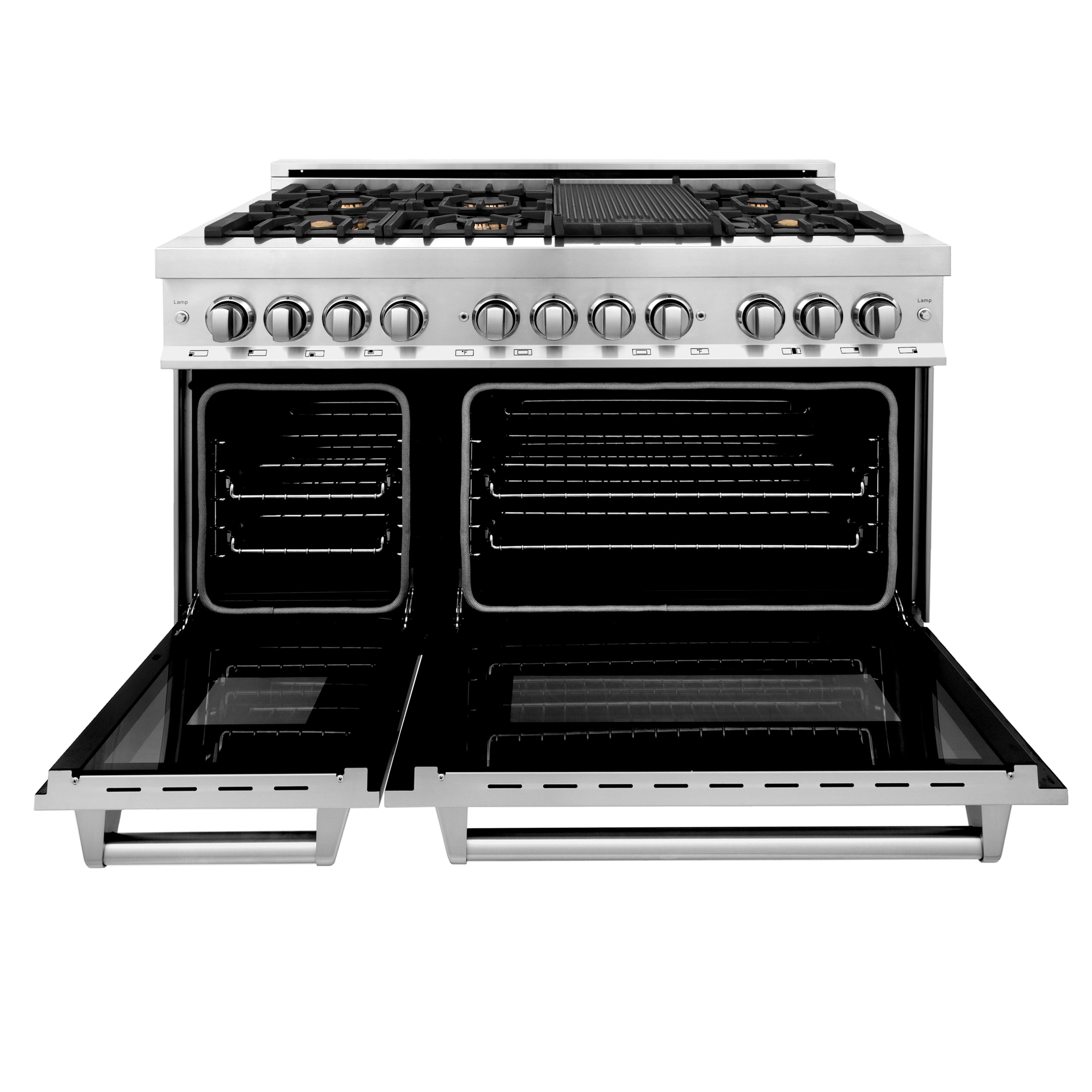 ZLINE 48" Dual Fuel Range with Gas Cooktop, Electric Convection Oven, Brass Burners and Griddle in Stainless Steel (RA-BR-GR-48)