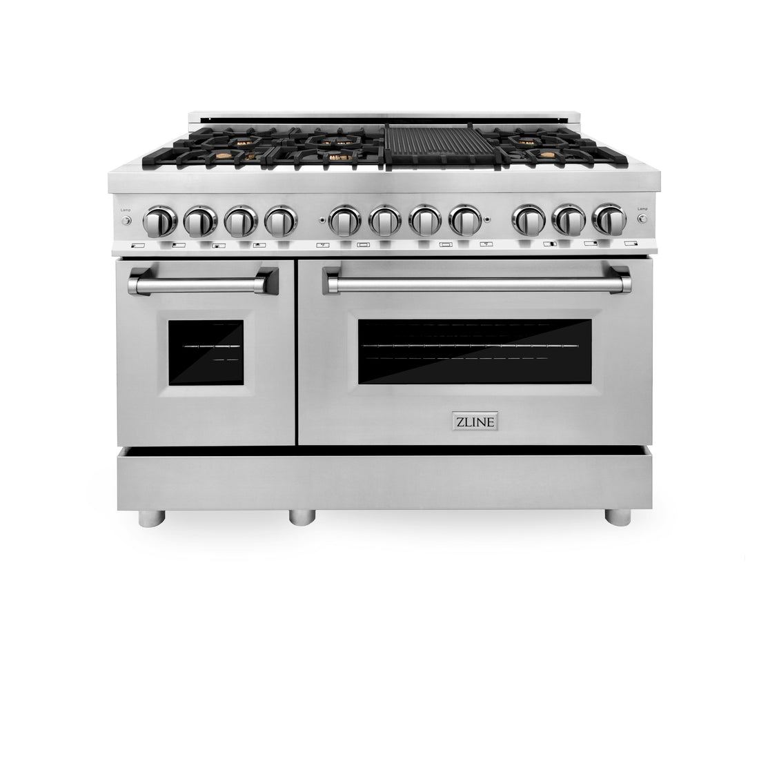 ZLINE 48" Dual Fuel Range with Gas Cooktop, Electric Convection Oven, Brass Burners and Griddle in Stainless Steel (RA-BR-GR-48)