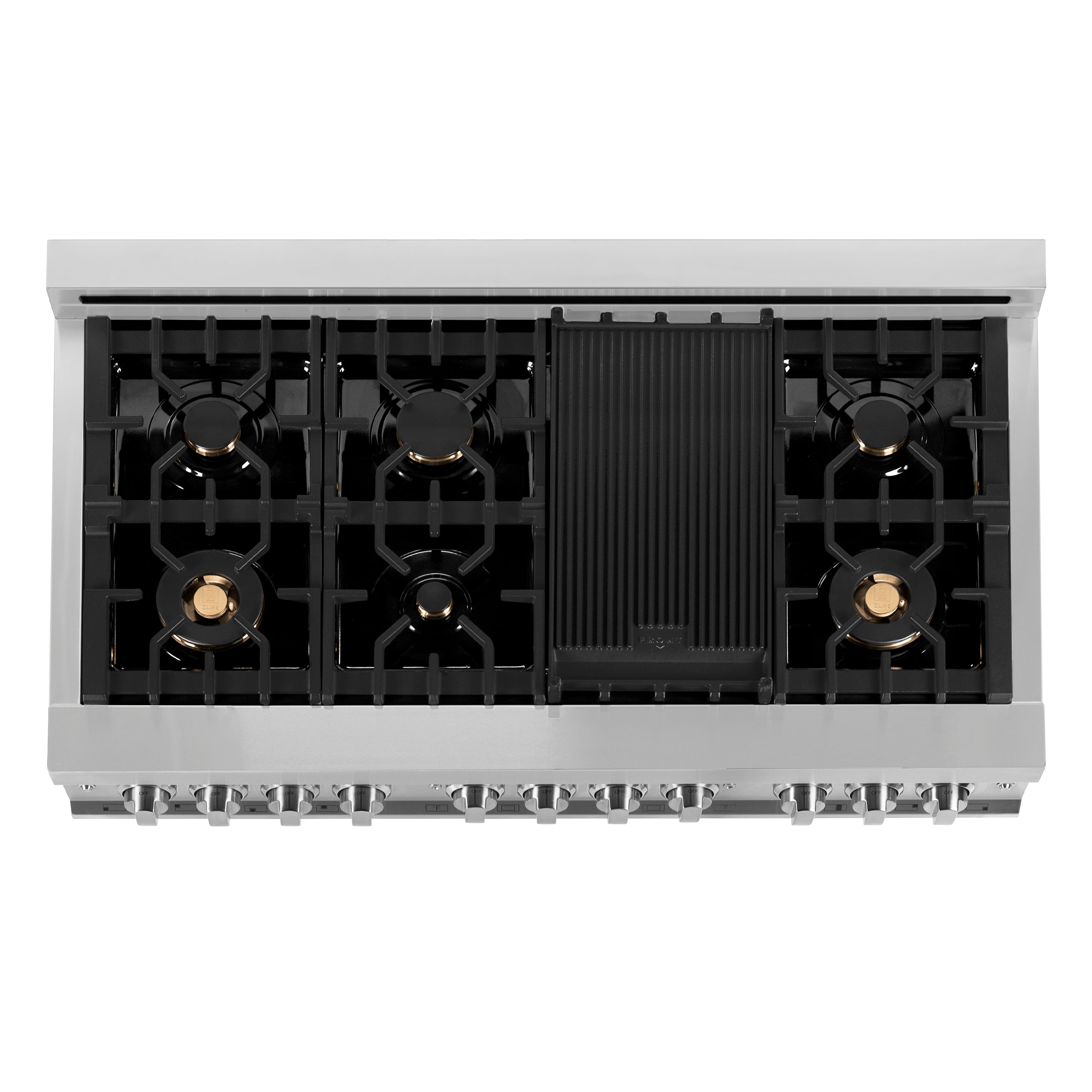 ZLINE 48" Dual Fuel Range with Gas Cooktop, Electric Convection Oven, Brass Burners and Griddle in Stainless Steel (RA-BR-GR-48)