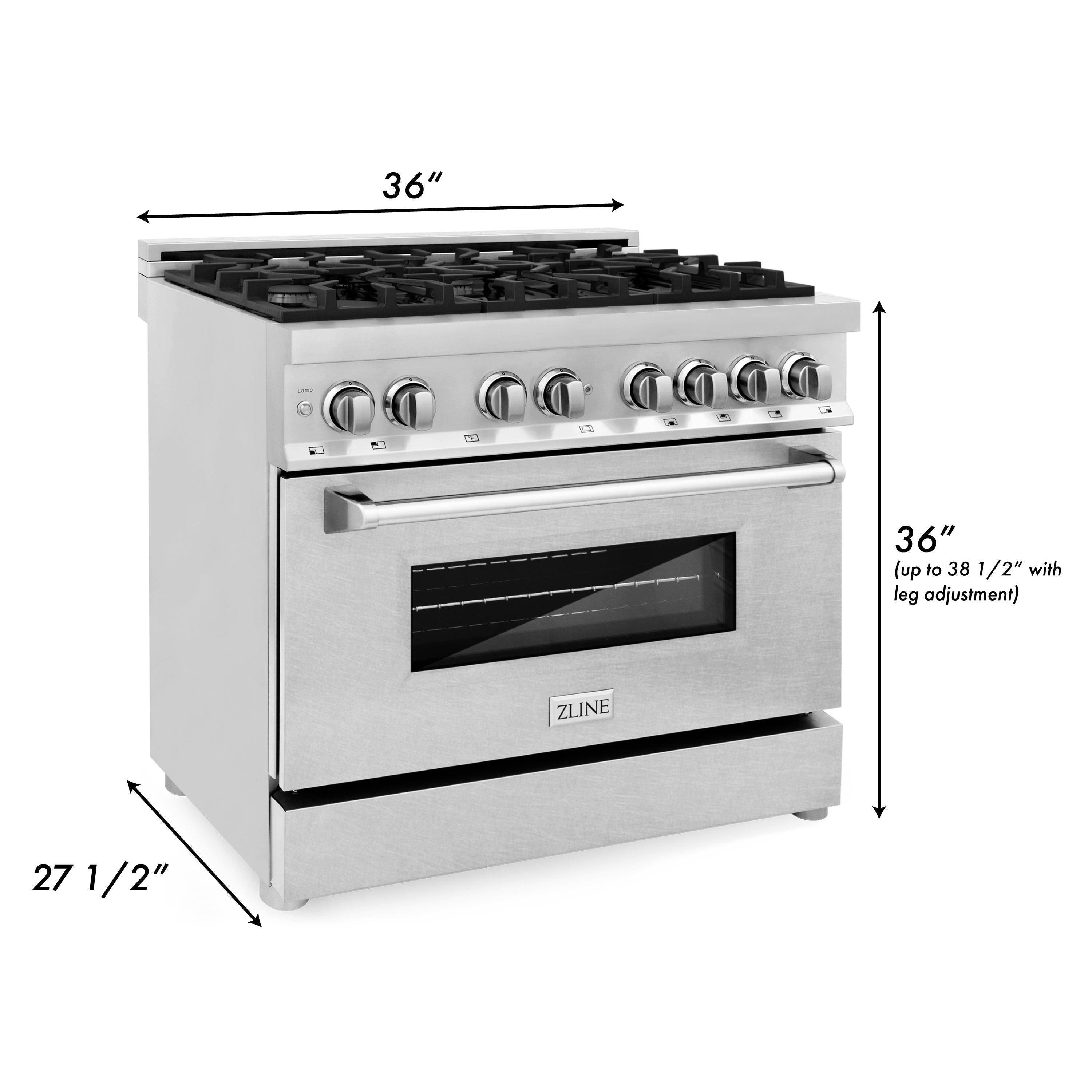 ZLINE 36 in. 4.6 cu. ft. Legacy Dual Fuel Range with 6 Gas Burners and Electric Convection Oven, Stainless Steel with Satin Stainless Steel Door (RA-SN-36)