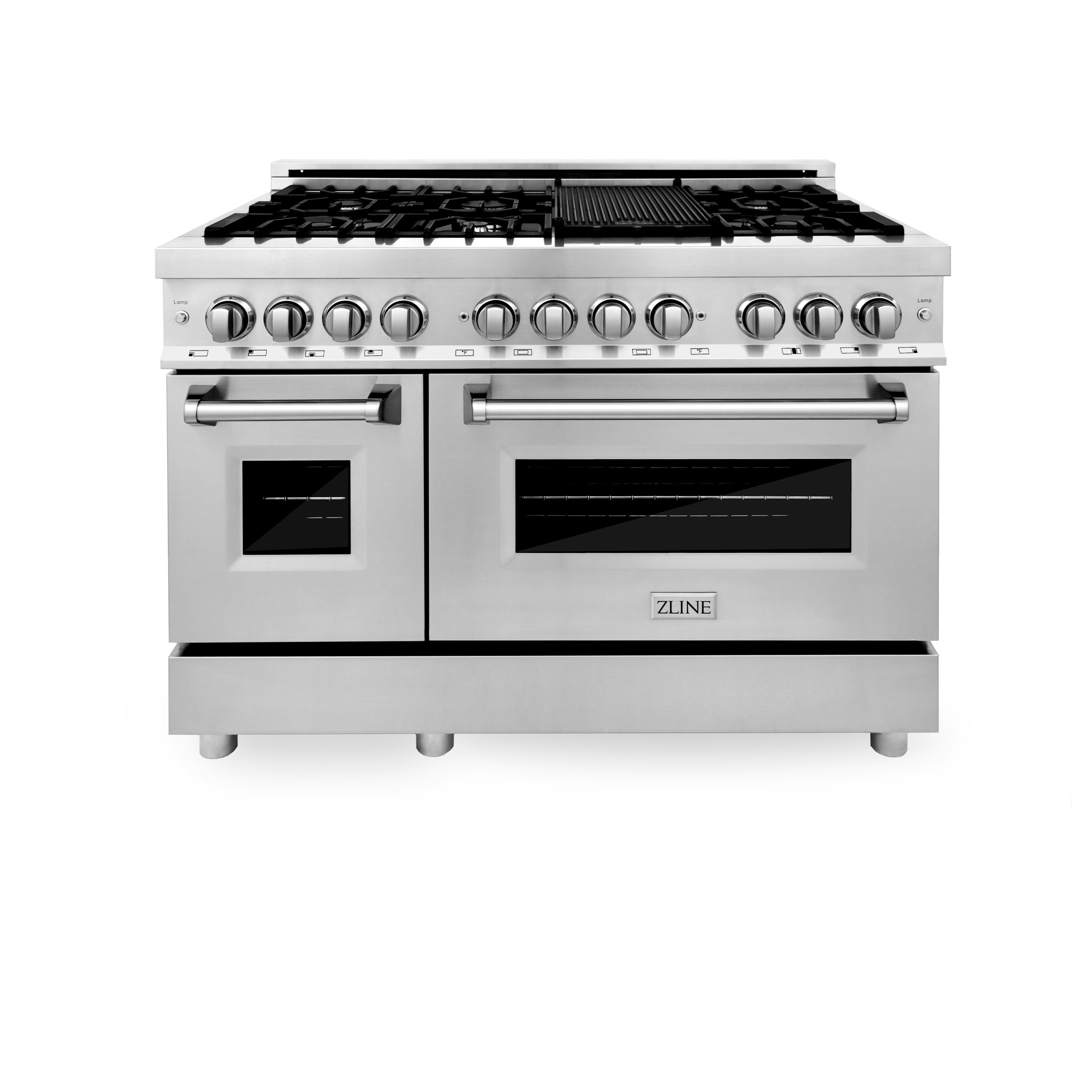ZLINE 48-Inch Dual Fuel Range with Gas Cooktop, Electric Oven, Griddle, 6.0 cu. ft., Stainless Steel, Model RA-GR-48