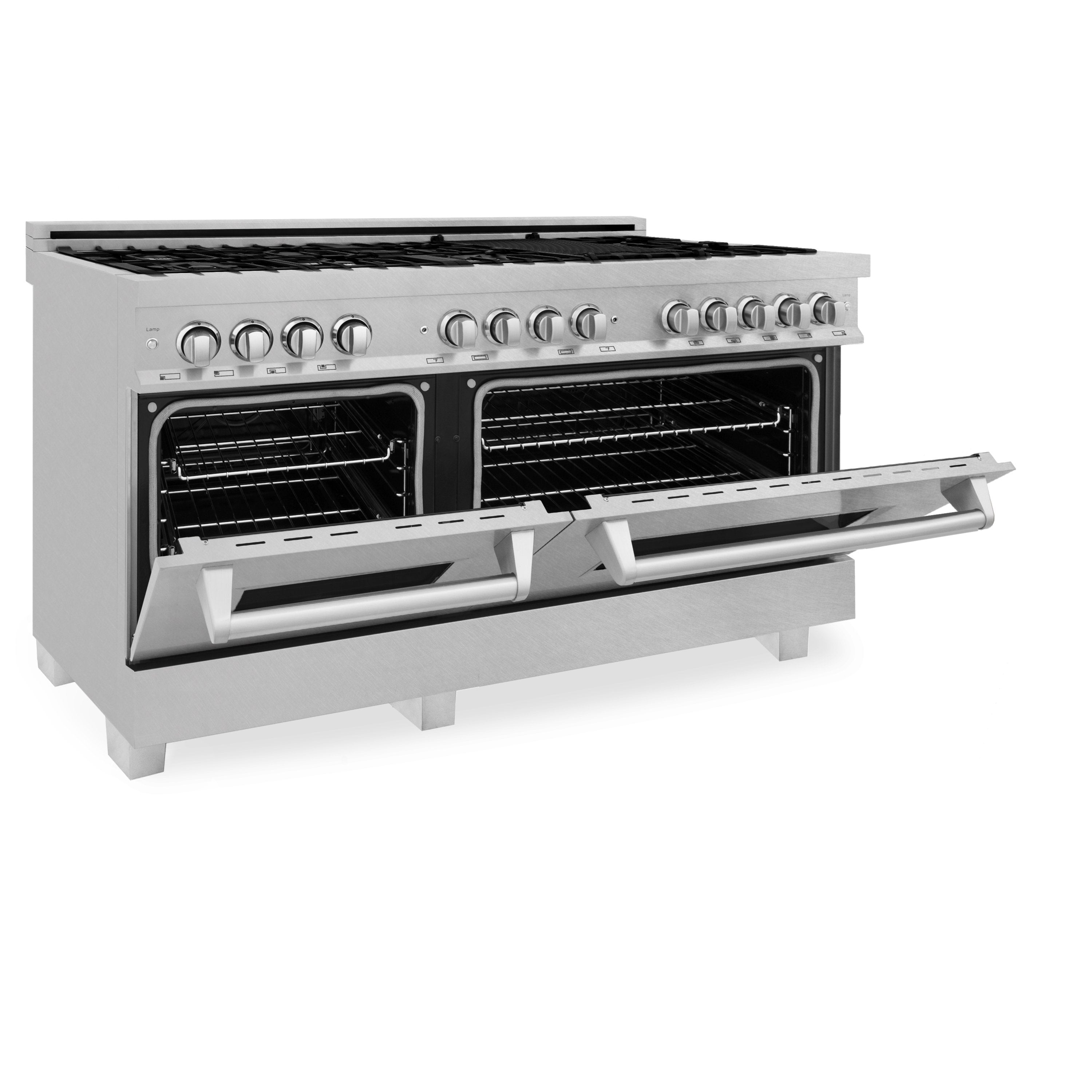ZLINE 60 in. 7.4 cu. ft. Legacy Dual Fuel Range with 9 Gas Burners and Double Electric Convection Ovens in Satin Stainless Steel (RAS-SN-60)