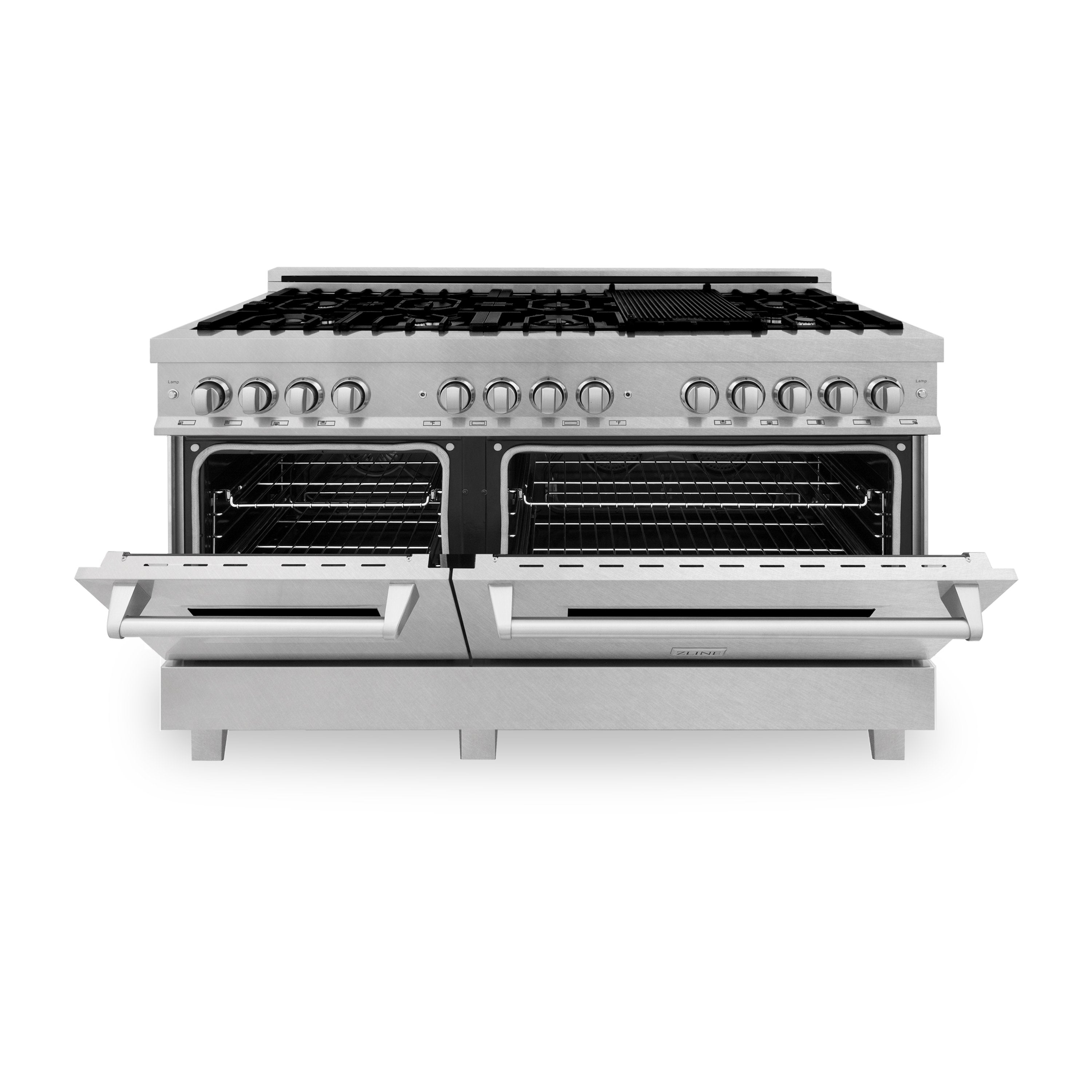 ZLINE 60 in. 7.4 cu. ft. Legacy Dual Fuel Range with 9 Gas Burners and Double Electric Convection Ovens in Satin Stainless Steel (RAS-SN-60)