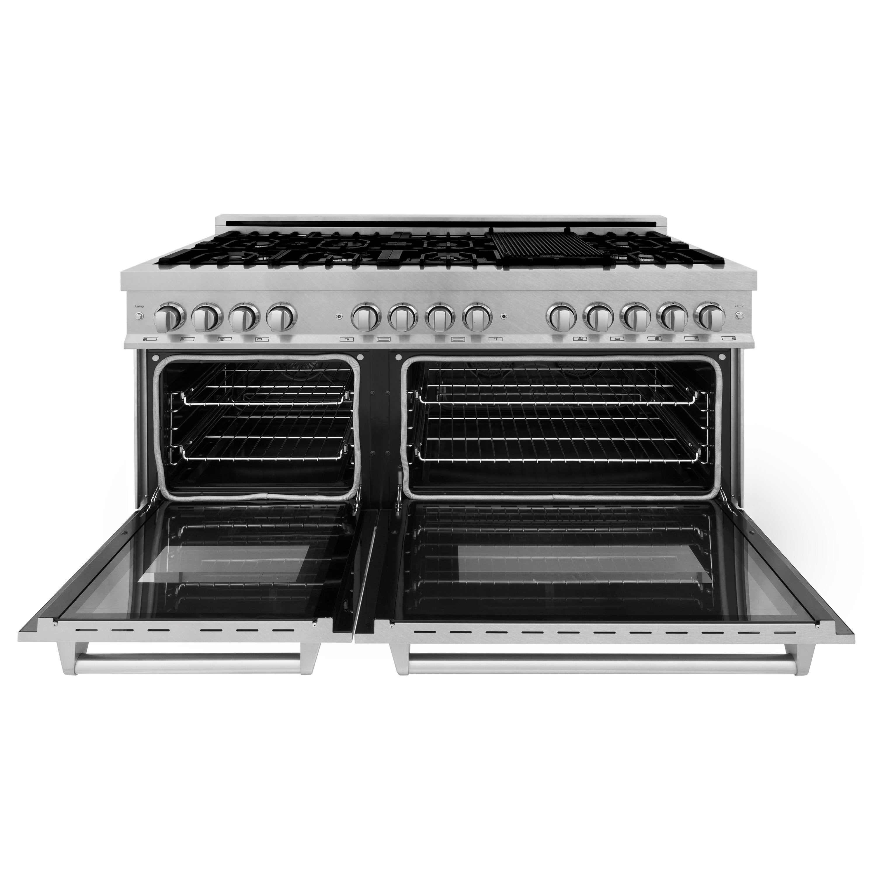 ZLINE 60 in. 7.4 cu. ft. Legacy Dual Fuel Range with 9 Gas Burners and Double Electric Convection Ovens in Satin Stainless Steel (RAS-SN-60)