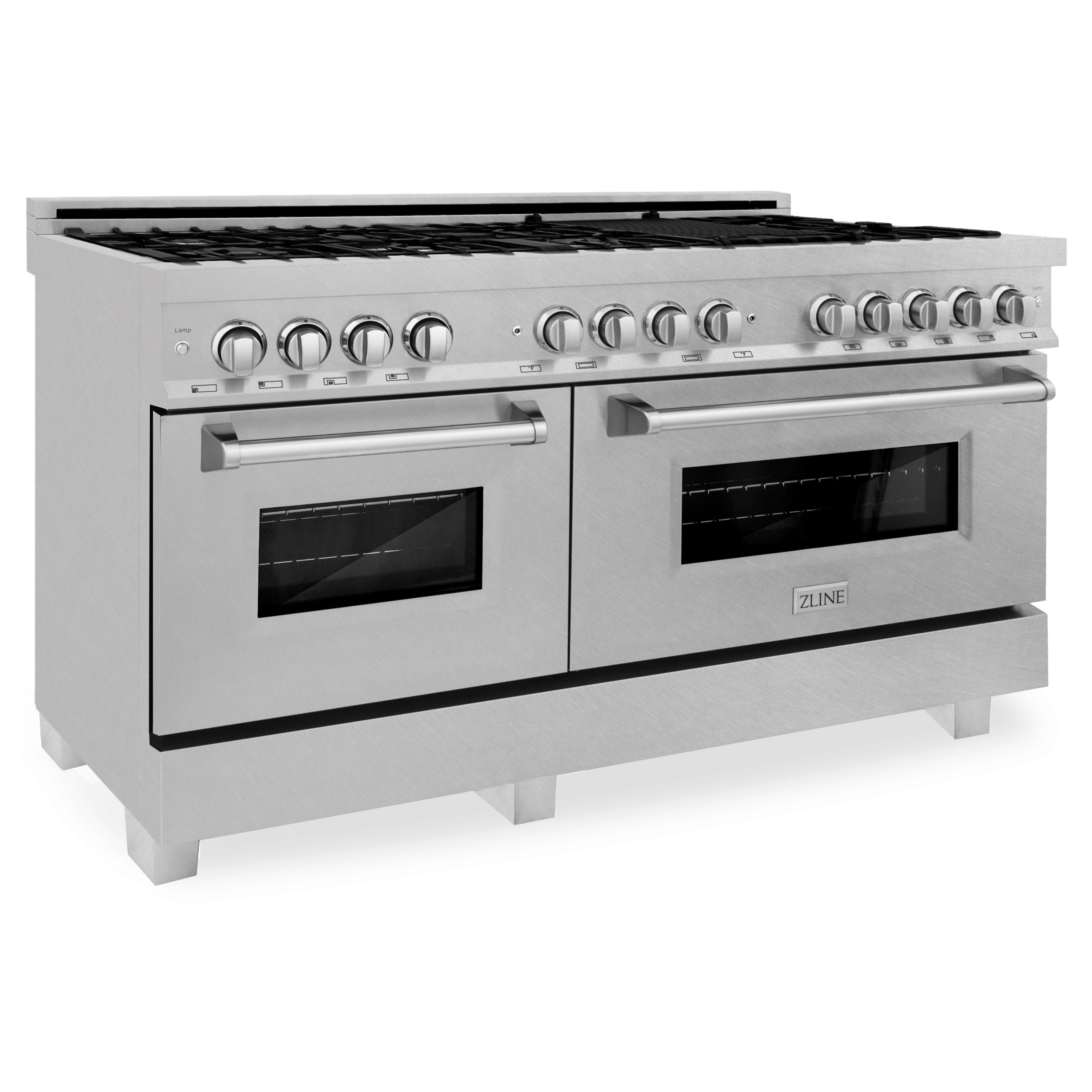 ZLINE 60 in. 7.4 cu. ft. Legacy Dual Fuel Range with 9 Gas Burners and Double Electric Convection Ovens in Satin Stainless Steel (RAS-SN-60)