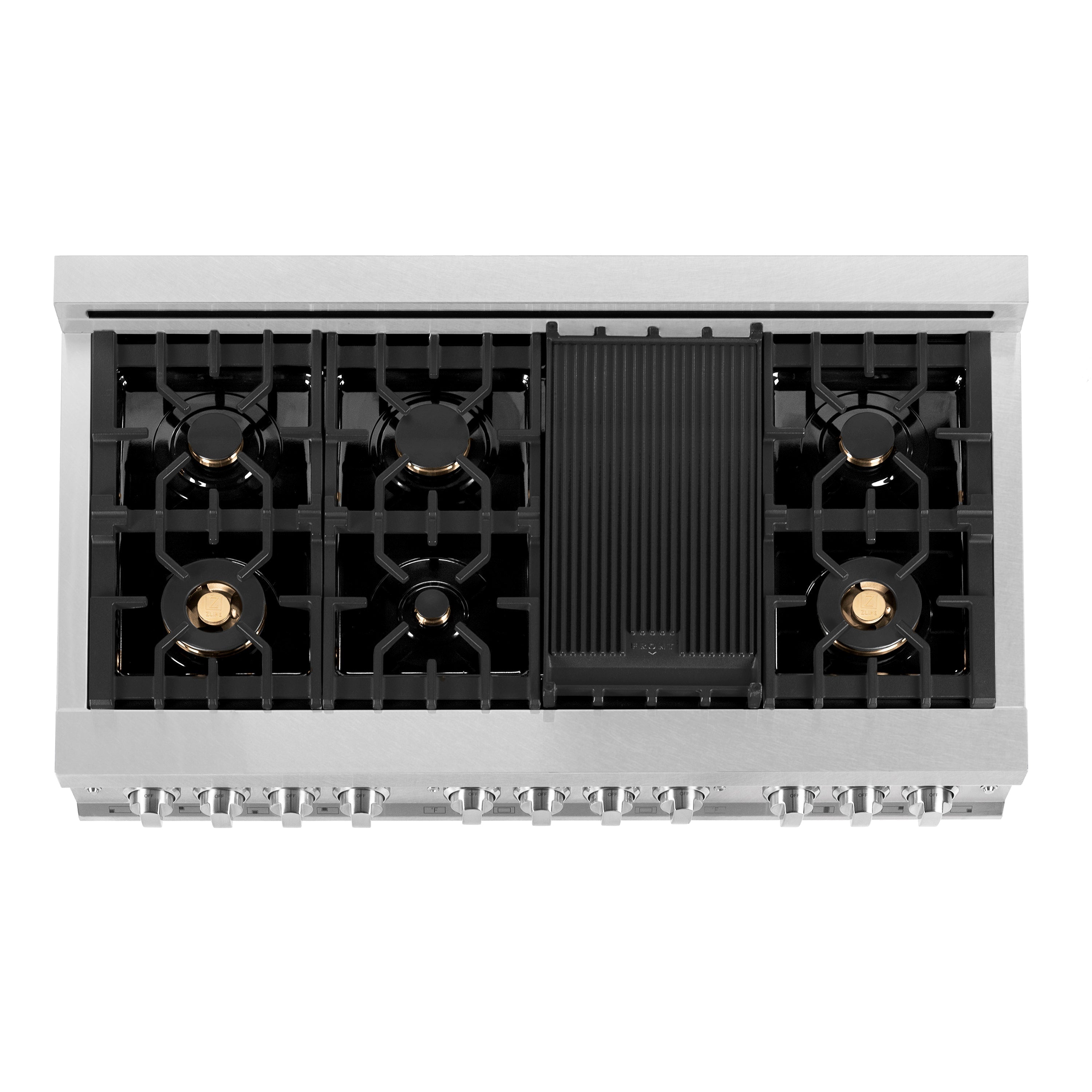 ZLINE 48 in. 6.0 cu. ft. Legacy Dual Fuel Range with 6 Brass Burners and Griddle, 2 Electric Ovens, Satin Stainless Steel (RAS-SN-BR-GR-48)