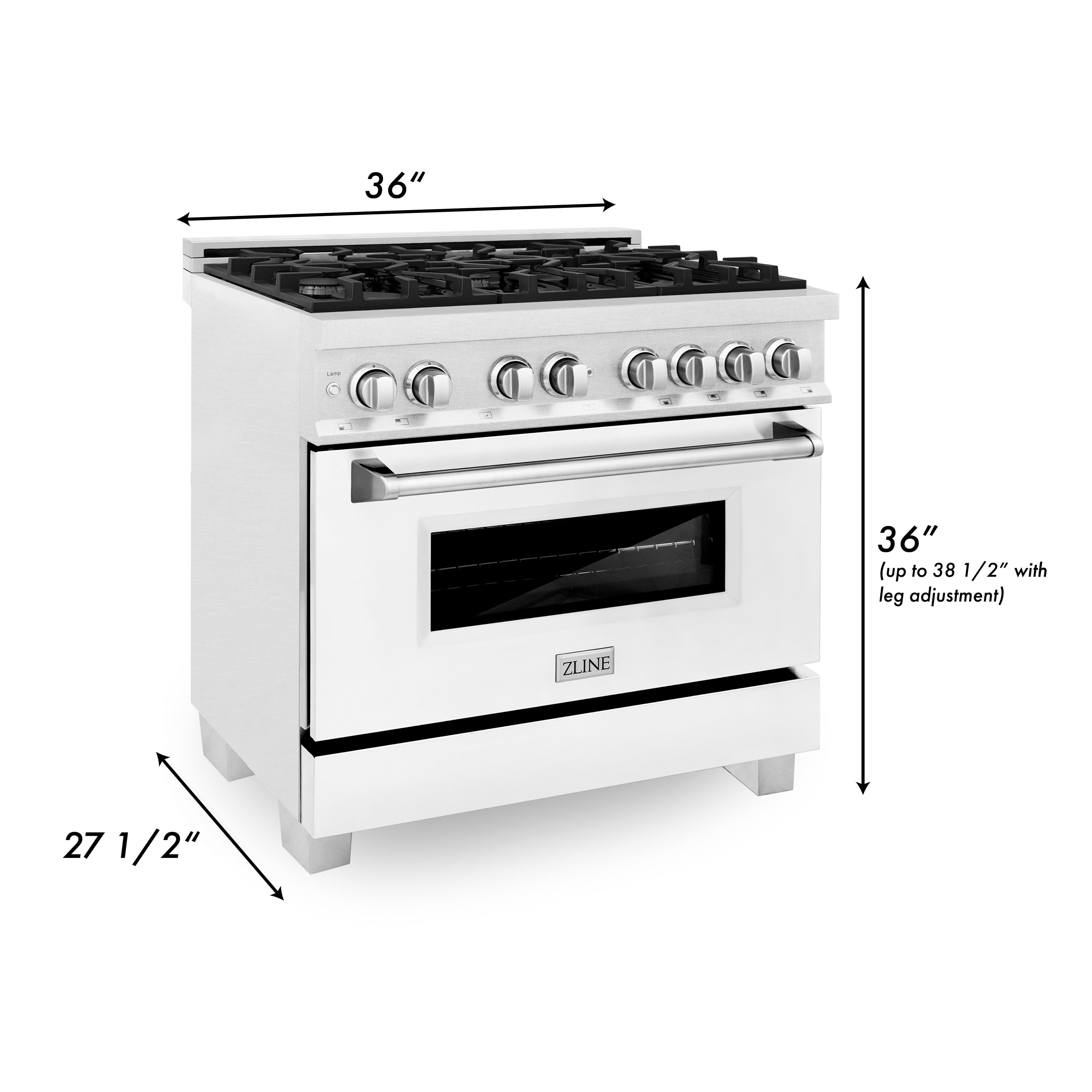 ZLINE 36 in. 4.6 cu. ft. Legacy Dual Fuel Range with 6-Burner Gas Cooktop and Electric Convection Oven, Satin Stainless Steel with White Matte Door (RAS-WM-36)