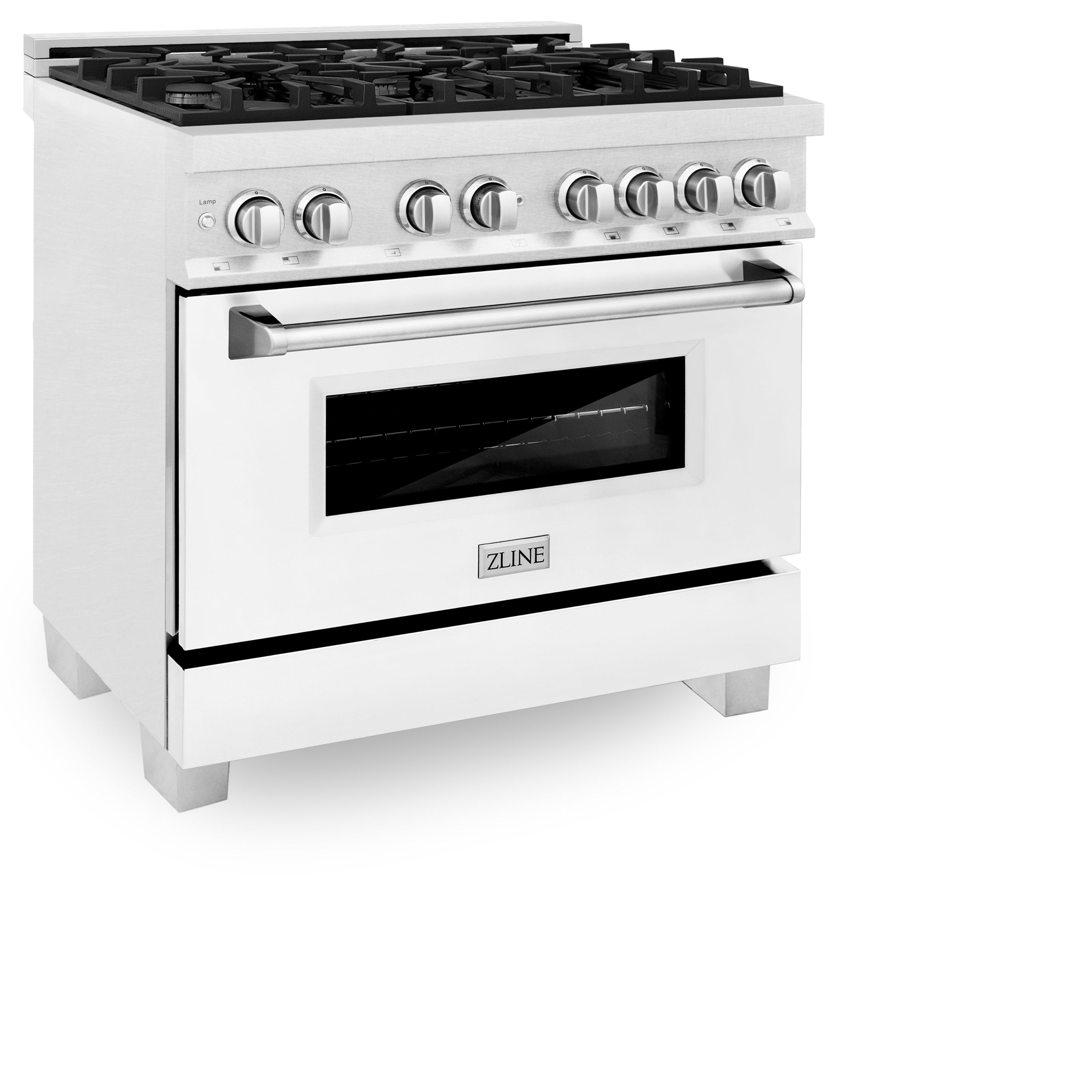 ZLINE 36 in. 4.6 cu. ft. Legacy Dual Fuel Range with 6-Burner Gas Cooktop and Electric Convection Oven, Satin Stainless Steel with White Matte Door (RAS-WM-36)