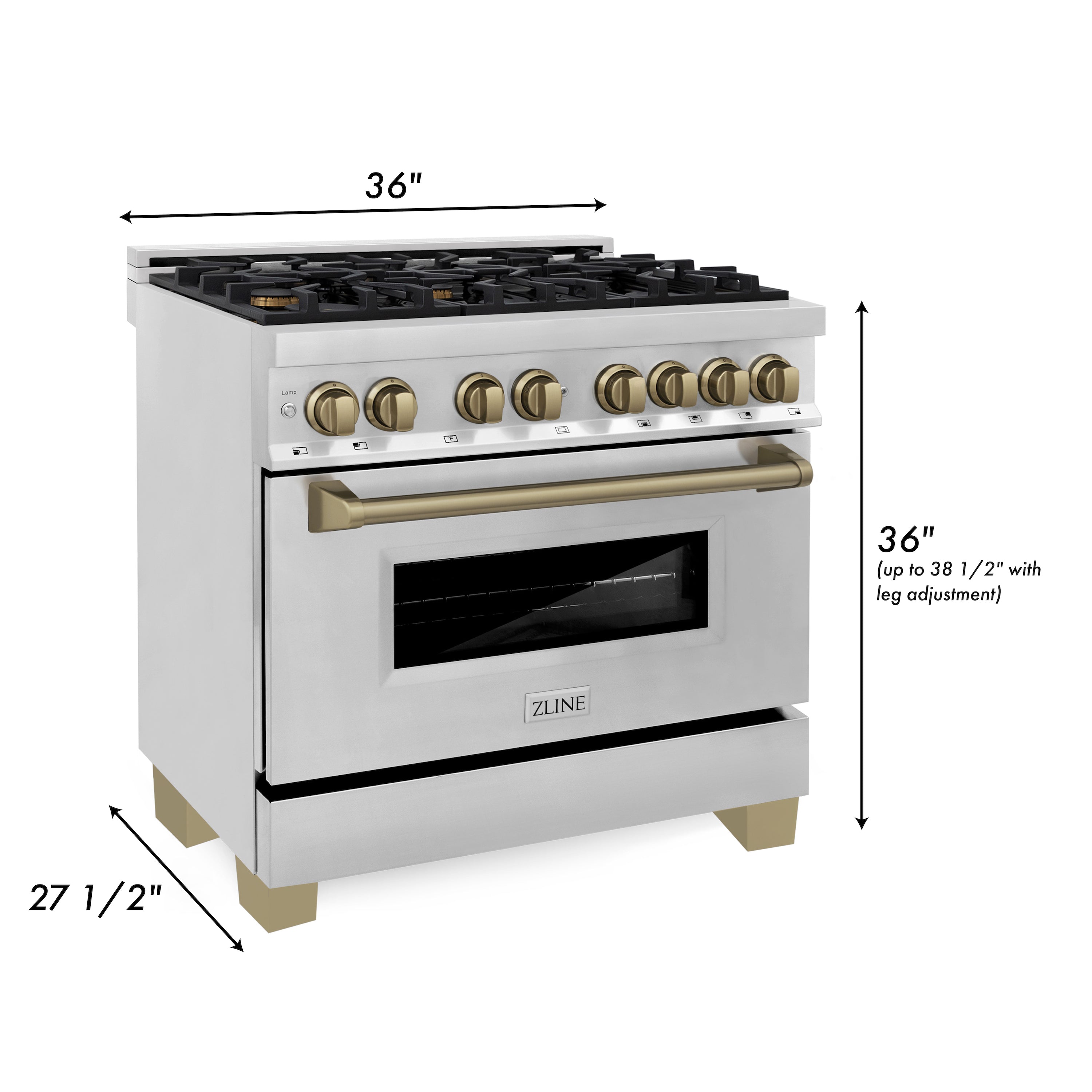 ZLINE Autograph Edition 36-Inch Dual Fuel Range, 4.6 cu. ft., Stainless Steel with Bronze Accents (Model RAZ-36-CB)