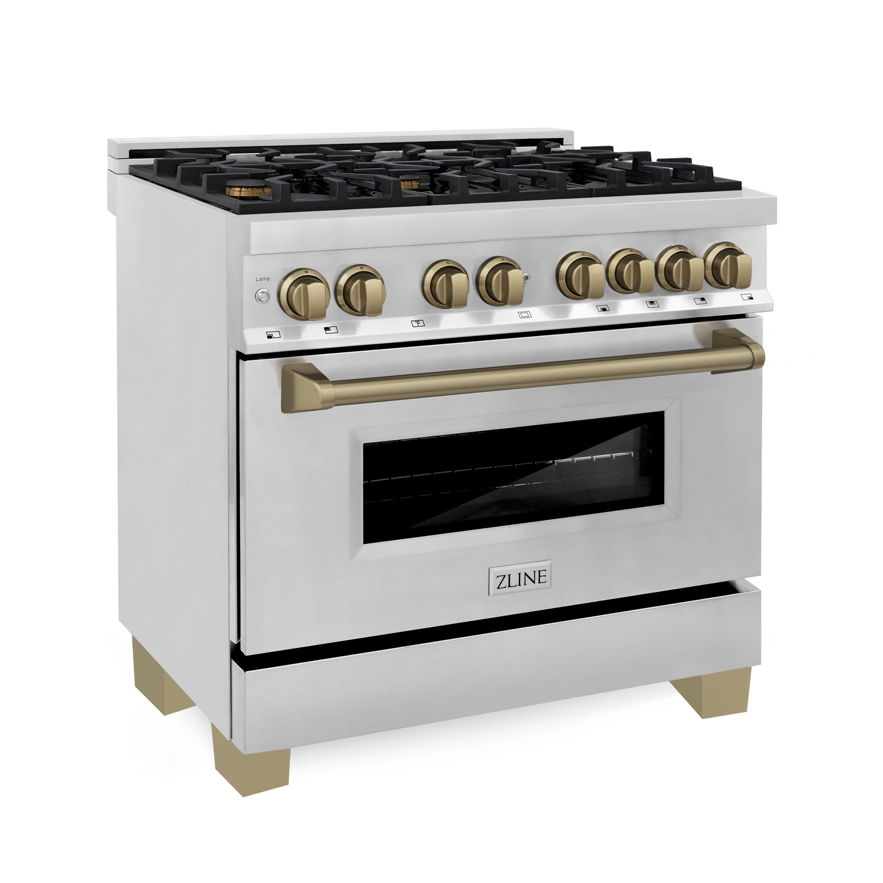 ZLINE Autograph Edition 36-Inch Dual Fuel Range, 4.6 cu. ft., Stainless Steel with Bronze Accents (Model RAZ-36-CB)