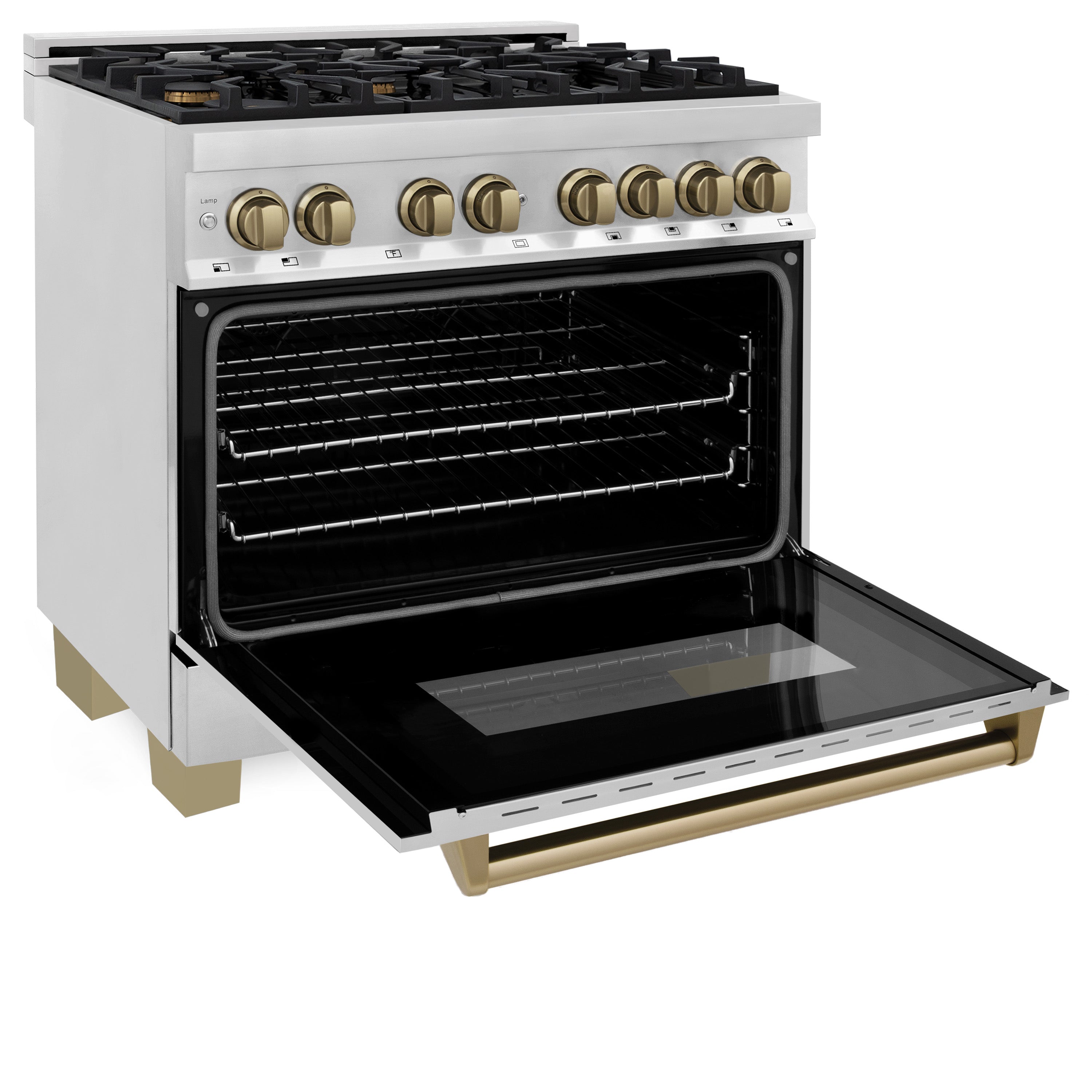 ZLINE Autograph Edition 36-Inch Dual Fuel Range, 4.6 cu. ft., Stainless Steel with Bronze Accents (Model RAZ-36-CB)