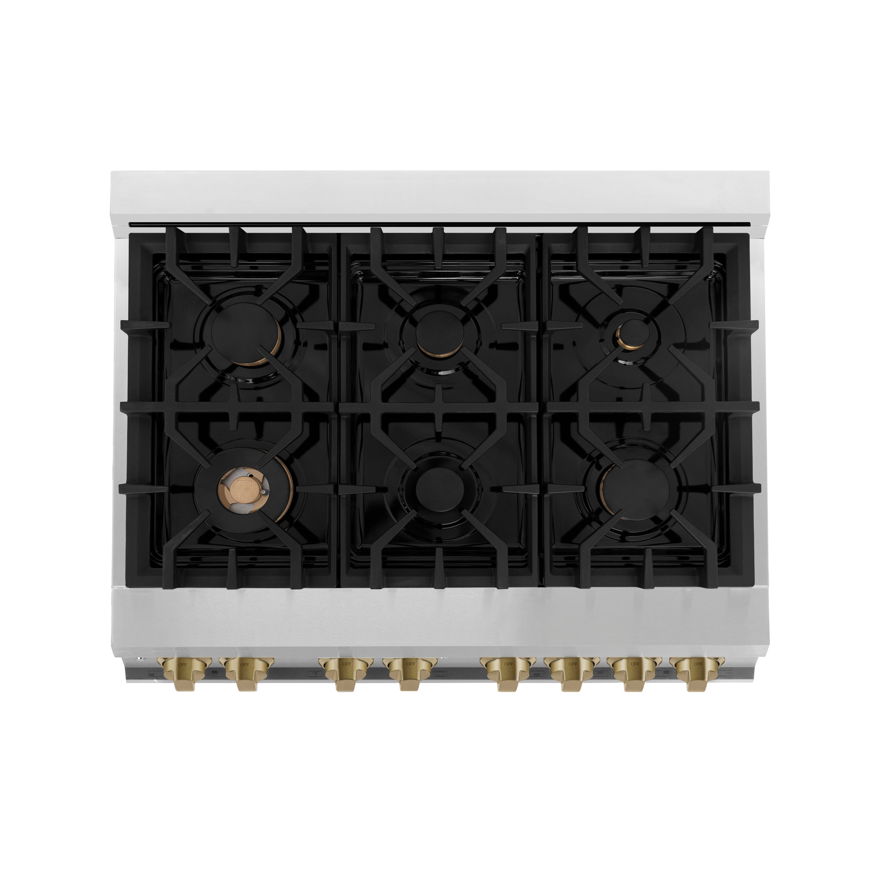 ZLINE Autograph Edition 36-Inch Dual Fuel Range, 4.6 cu. ft., Stainless Steel with Bronze Accents (Model RAZ-36-CB)
