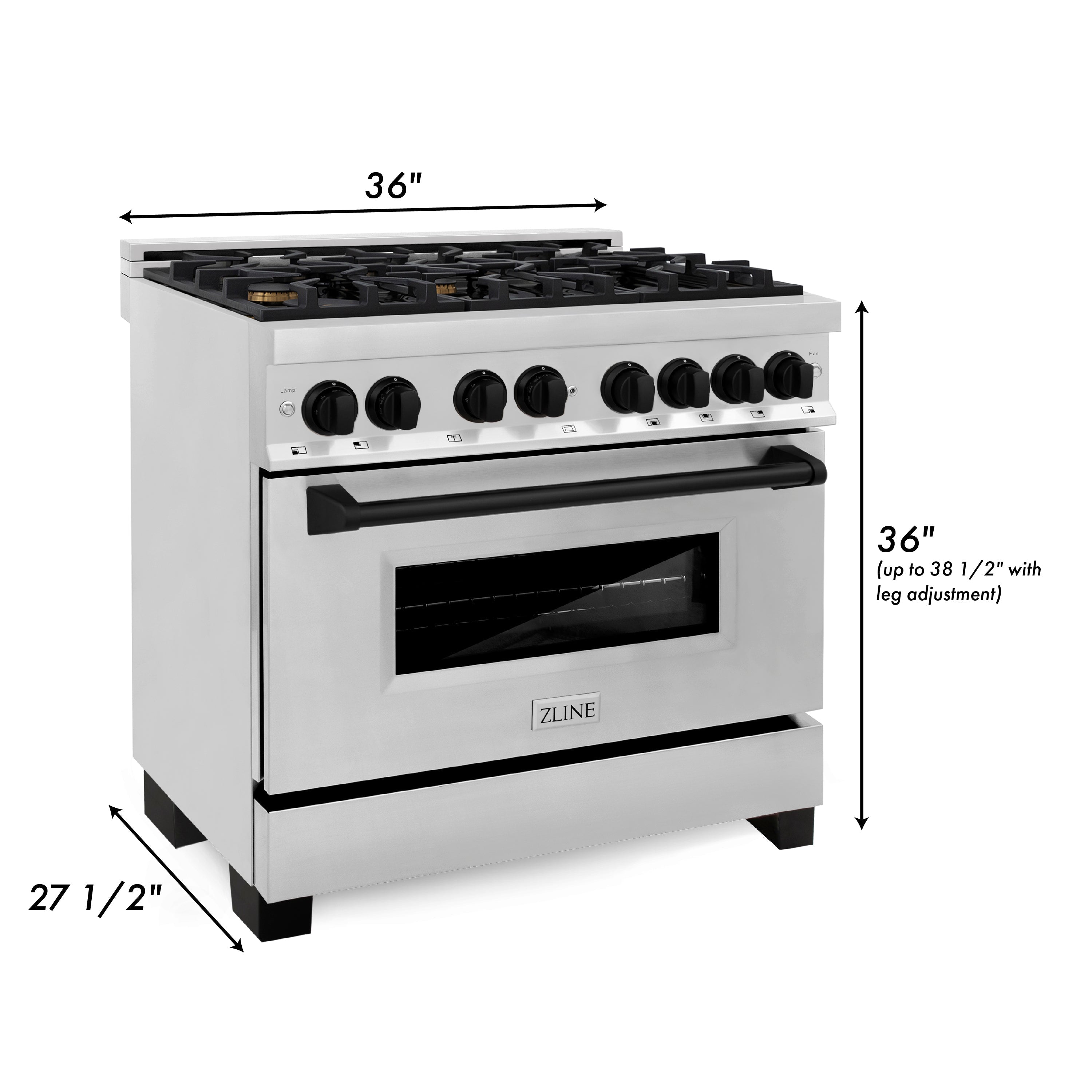 ZLINE Autograph Edition 36 in. 4.6 cu. ft. Dual Fuel Range with Gas Cooktop and Electric Convection Oven in Stainless Steel with Black Matte Accents (RAZ-36-MB)