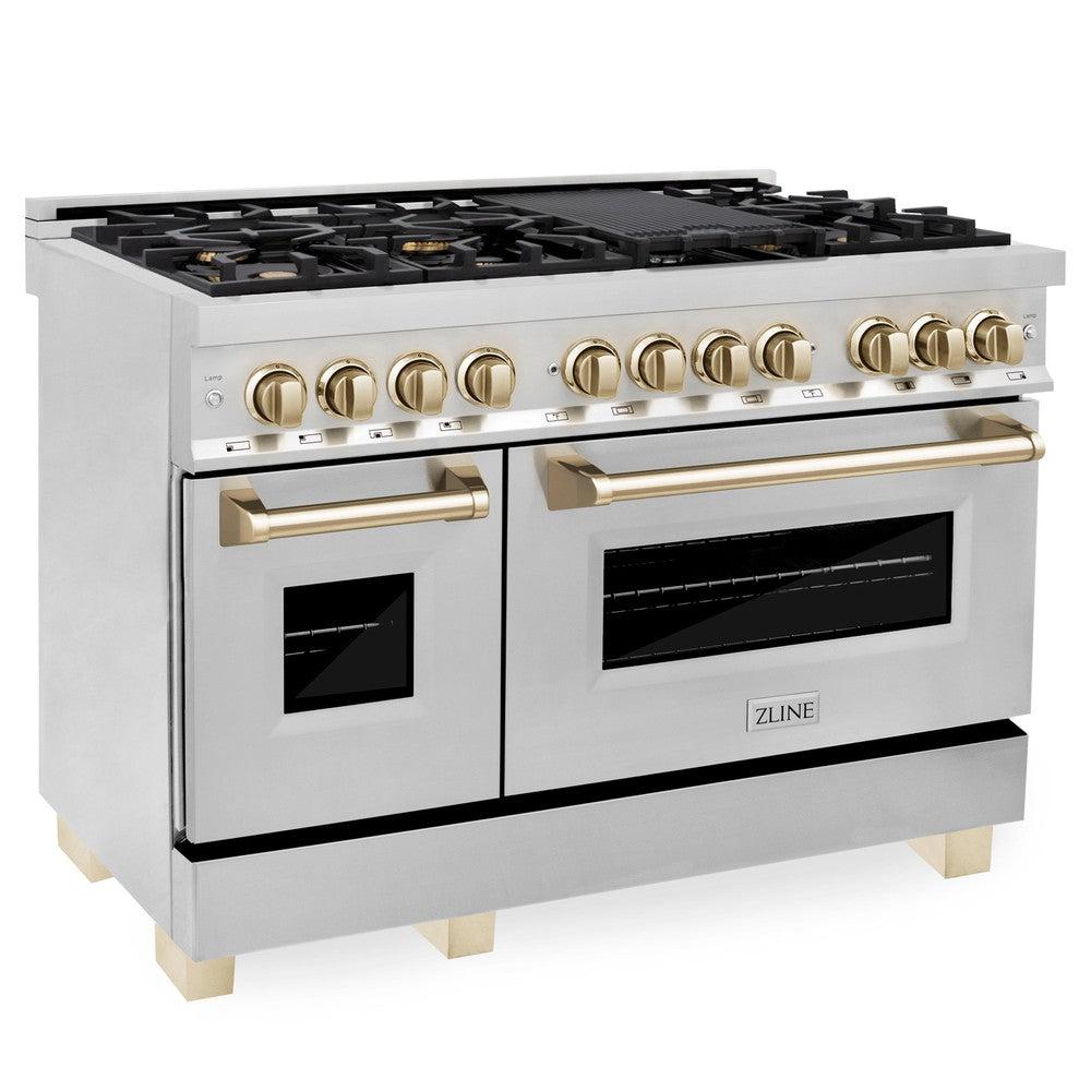 ZLINE Autograph Edition 48-Inch Dual Fuel Range, 6.0 cu. ft. Oven, Stainless Steel with Gold Accents (Model RAZ-48-G)