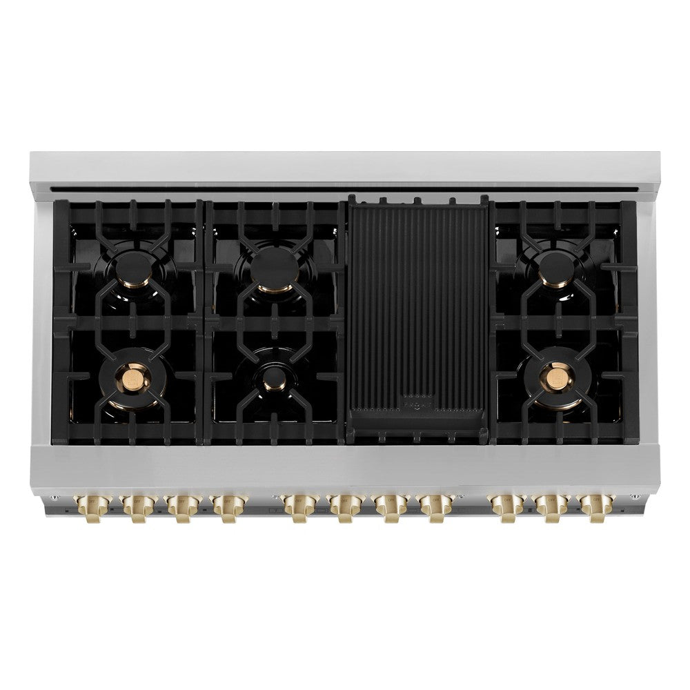 ZLINE Autograph Edition 48-Inch Dual Fuel Range, 6.0 cu. ft. Oven, Stainless Steel with Gold Accents (Model RAZ-48-G)