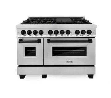 ZLINE Autograph Edition 48 in. 6.0 cu. ft. Dual Fuel Range with Gas Cooktop and Electric Convection Oven in Stainless Steel with Black Matte Accents (RAZ-48-MB)